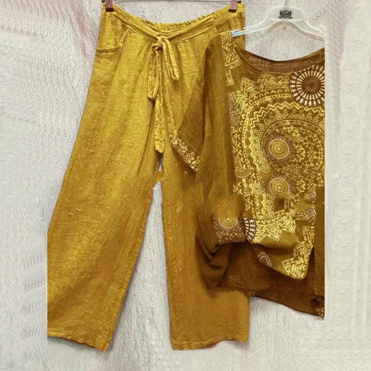 Andrea's™ | Zweiteiliges Set mit Top und gerade geschnittenen Hosen