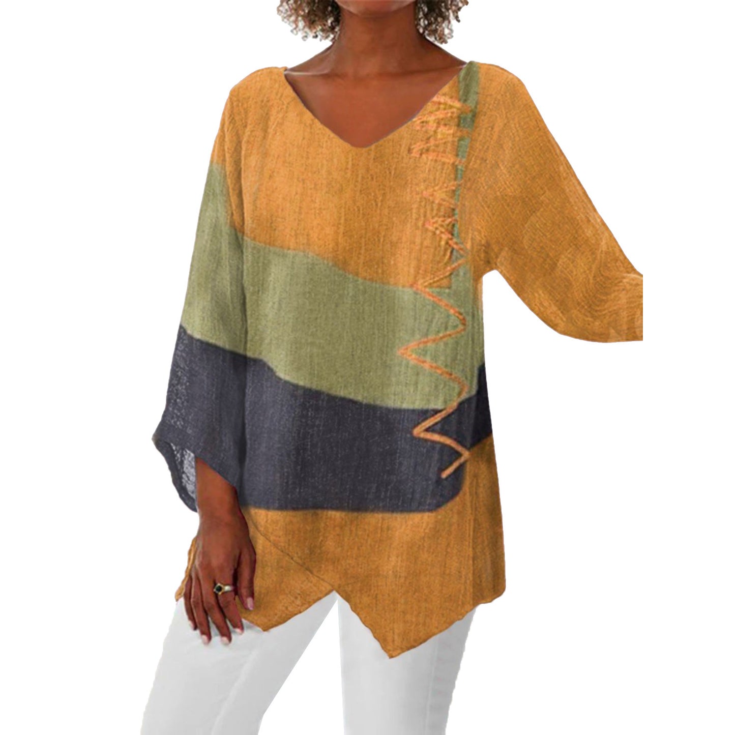 Andrea's™ | Damen Retro-Top mit Kunstdruck und langen Ärmeln