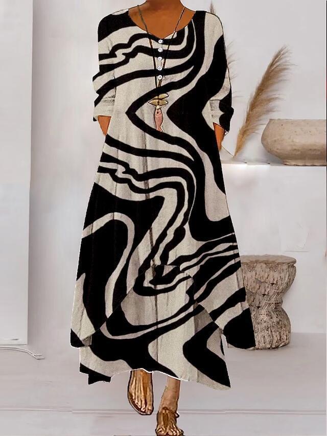 Andrea's™ | Abstraktes bedrucktes Maxikleid mit langen Ärmeln
