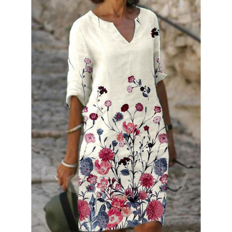 Andrea's™ | Geblümtes Kleid mit V-Ausschnitt