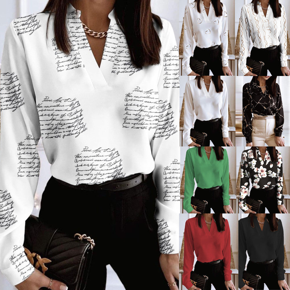 Printed V-Neck Long Sleeve Shirt by Andrea Serena
