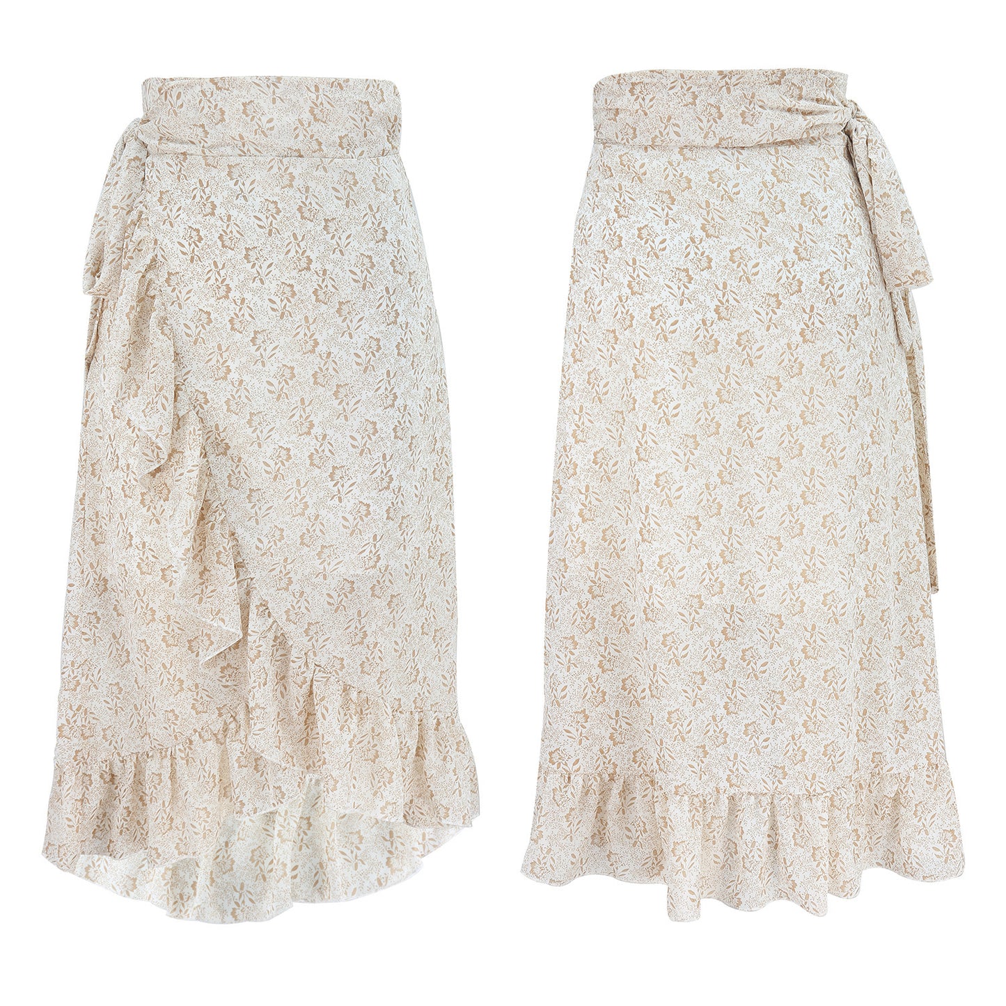 Andrea's™ | Taillenhoher, floraler Chiffon-Wickelrock mit Rüsche und Seitenschlitz