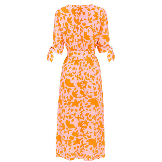 Andrea's™ | Sommerkleid mit Blumenmuster, schmaler Taille und V-Ausschnitt