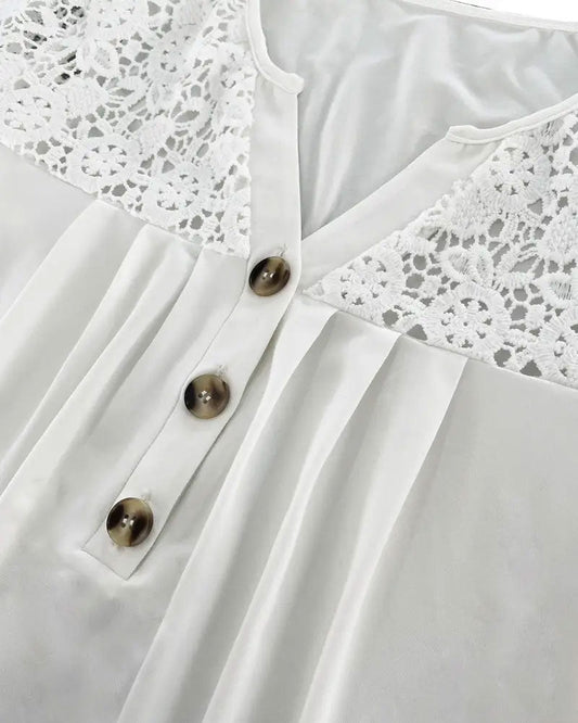 Andrea's™ | T-Shirt Hohlsaum Spitze Patchwork Plissiert