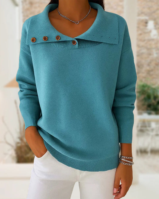 Andrea's™ | Pullover Mit Knöpfe Detail, Kragen Design Und Modischer Stil
