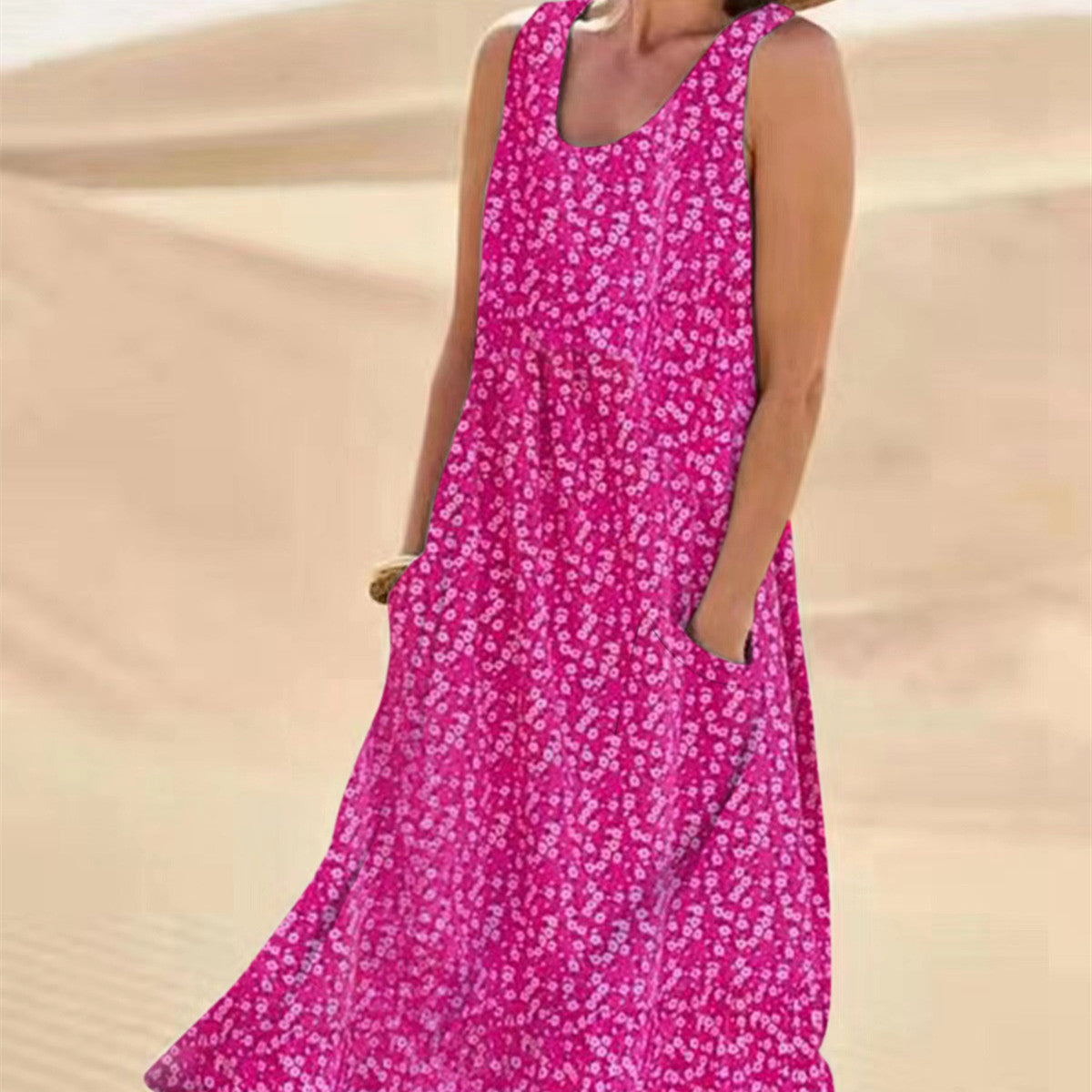 Andrea's™ | Ärmelloses Blumenkleid mit schwingendem Schnitt und Taschen