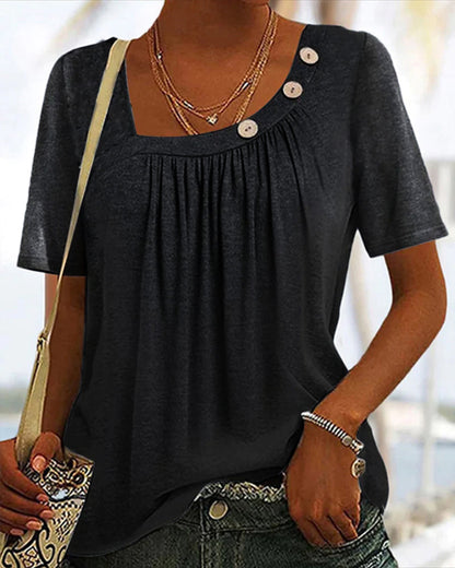 Andrea's™ | Graue Bluse mit Dekorativen Knöpfen