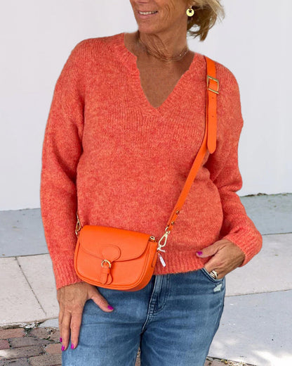 Andrea's™ | Feste Farbpullover V-Ausschnitt