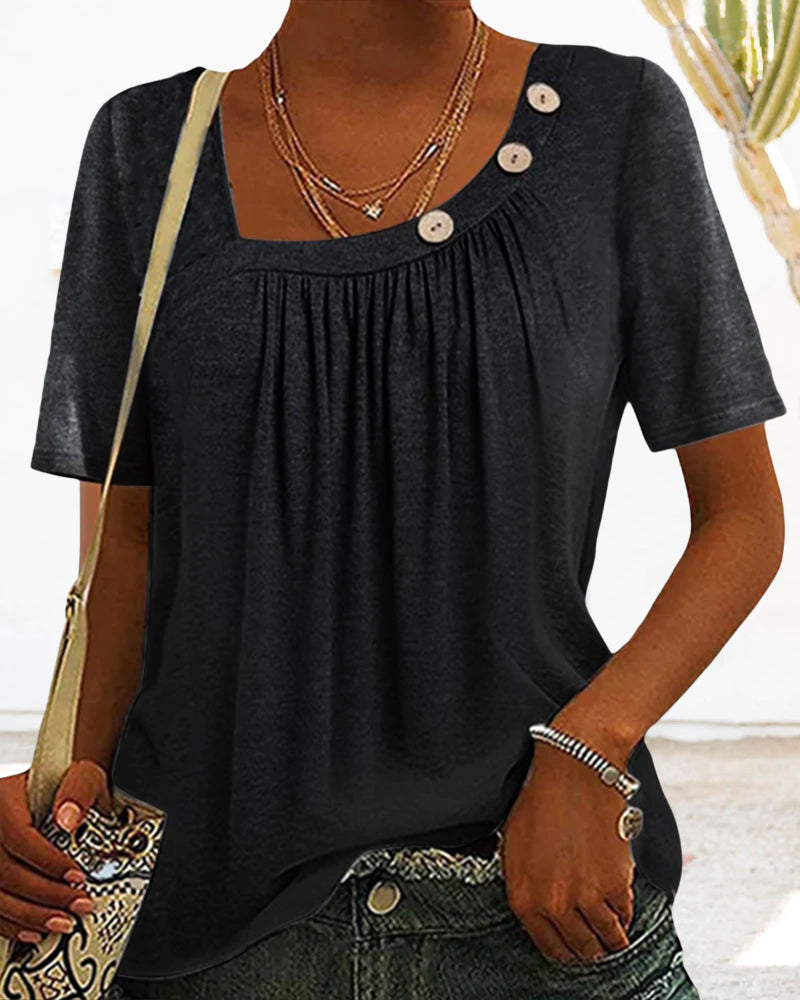 Andrea's™ | Graue Bluse mit Dekorativen Knöpfen