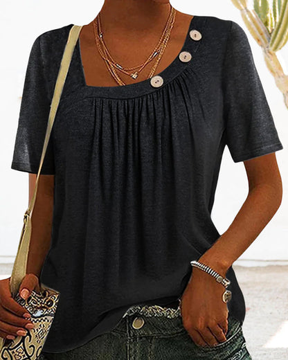 Andrea's™ | Graue Bluse mit Dekorativen Knöpfen