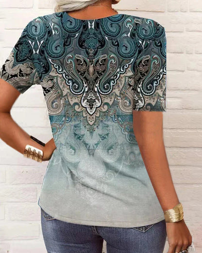 Andrea's™ | Bedrucktes Kurzarm-T-Shirt mit V-Ausschnitt