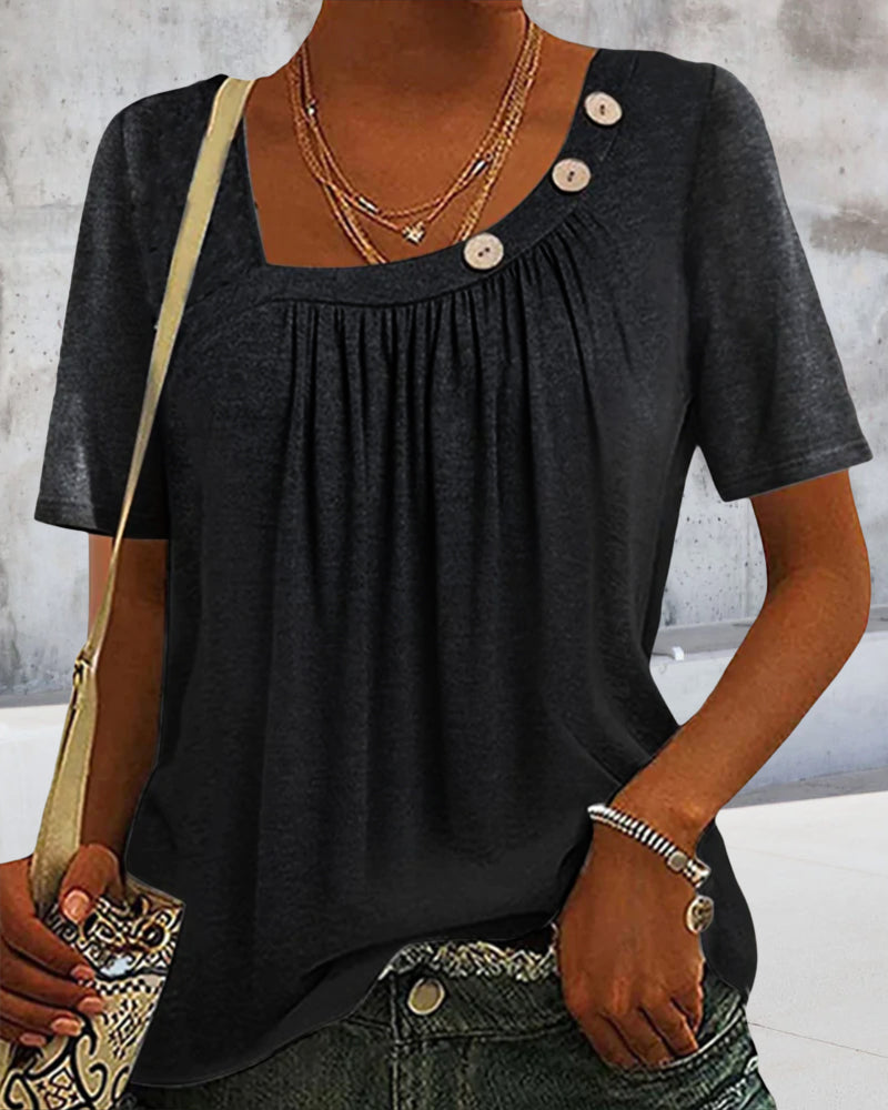 Andrea's™ | Graue Bluse mit Dekorativen Knöpfen