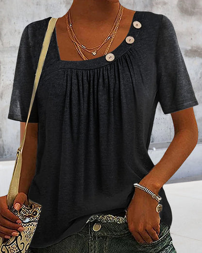 Andrea's™ | Graue Bluse mit Dekorativen Knöpfen