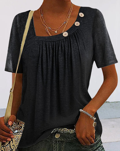 Andrea's™ | Graue Bluse mit Dekorativen Knöpfen