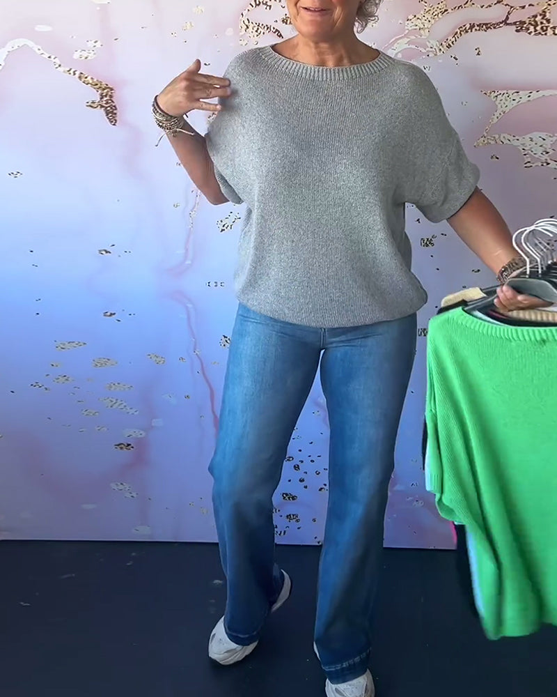 Andrea's™ | Lässiger, lockerer pullover mit rundhalsausschnitt und unifarbe