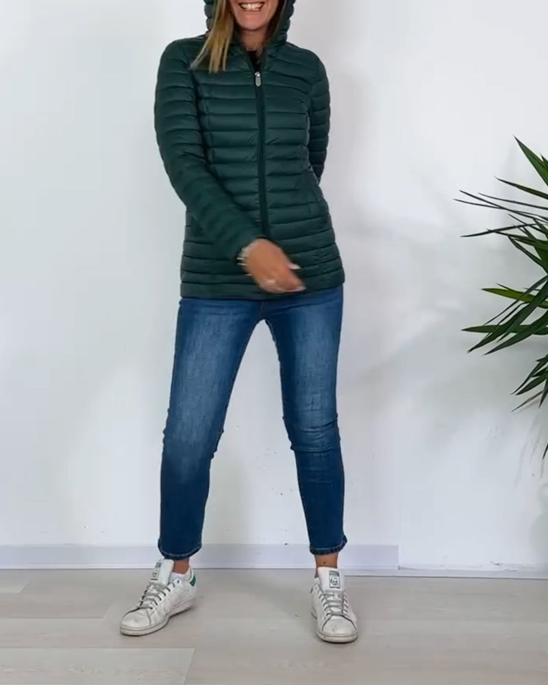 Andrea's™ | Modischer, einfarbiger, abnehmbarer mantel mit reißverschluss und knopf