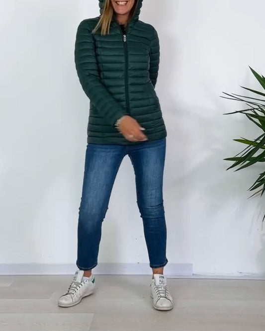 Andrea's™ | Modischer, einfarbiger, abnehmbarer mantel mit reißverschluss und knopf