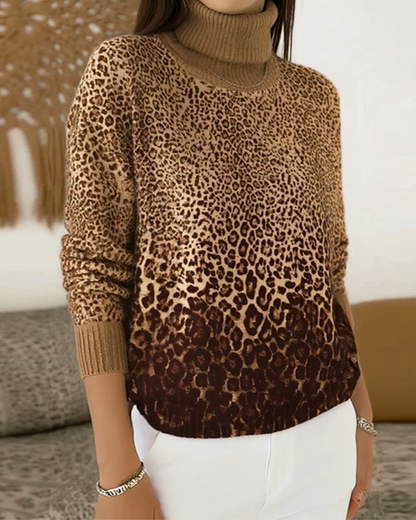 Andrea's™ | Pullover Leopardenprint casual Stehkragen