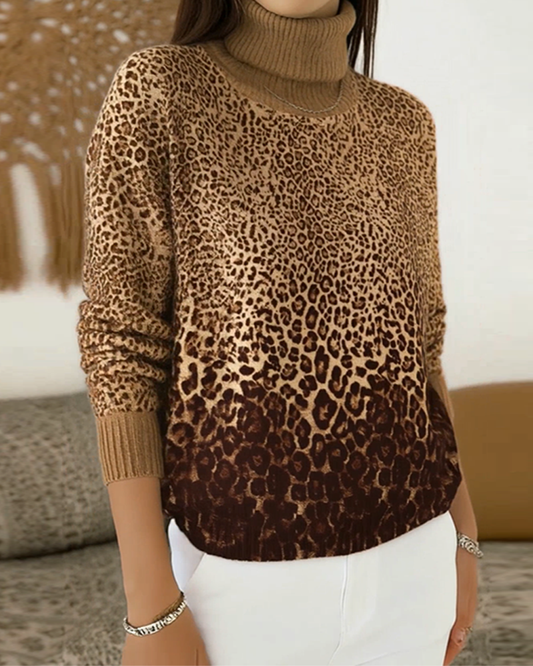 Andrea's™ | Pullover Leopardenprint casual Stehkragen