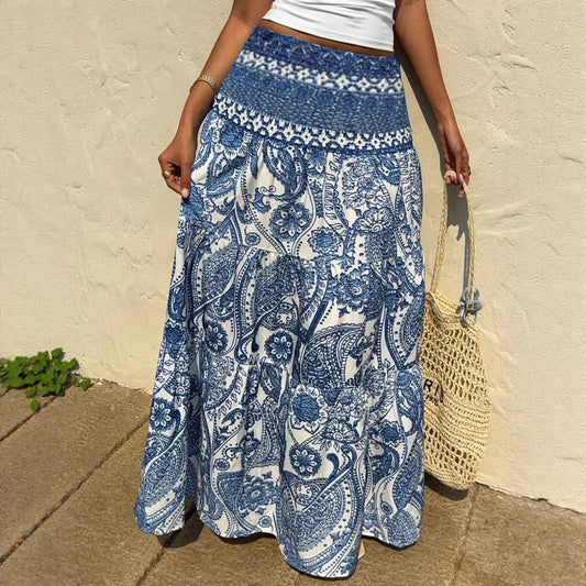 Boho-Maxirock mit blauem Print von Andrea Serena