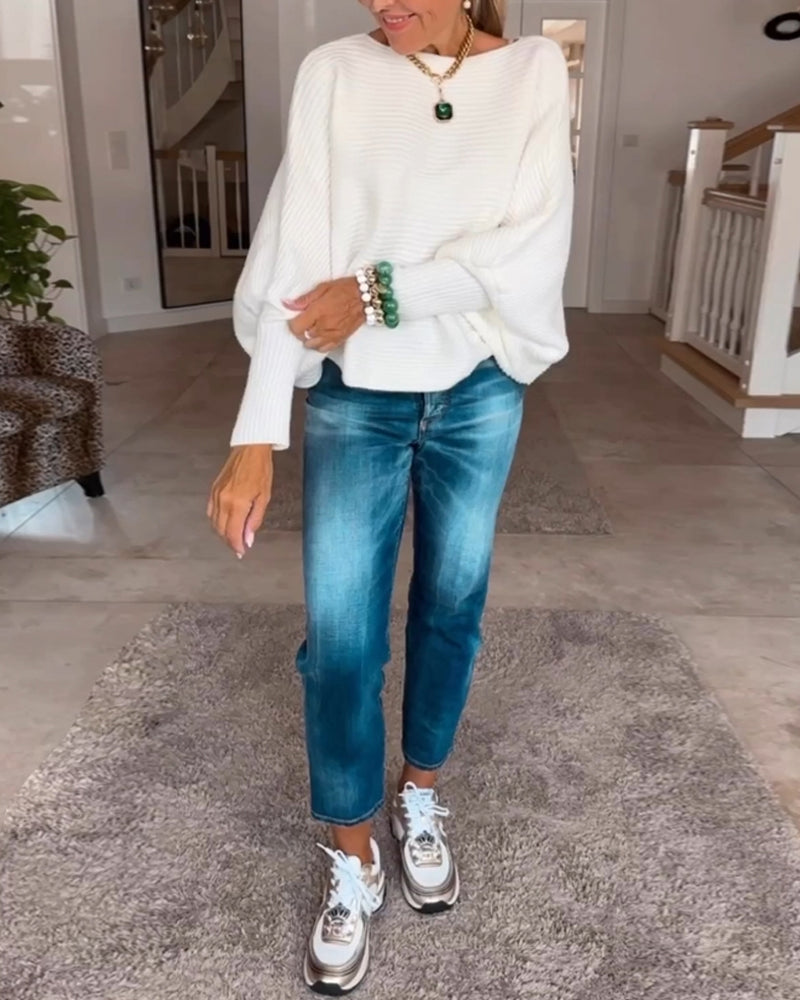 Andrea's™ | Pullover mit Laternenärmeln und fester Farbe