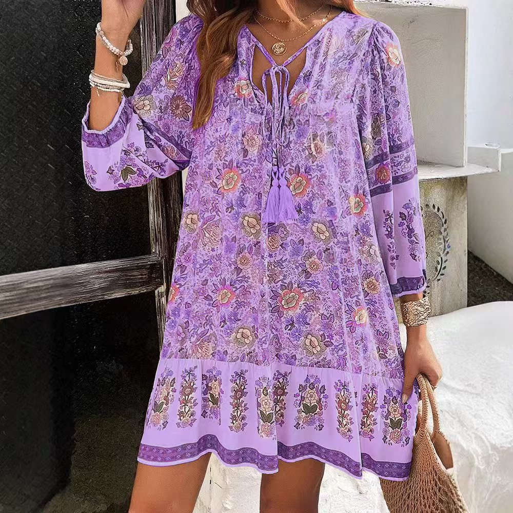 Boho-Blumenkleid von Andrea Serena mit V-Ausschnitt, Midi-Länge