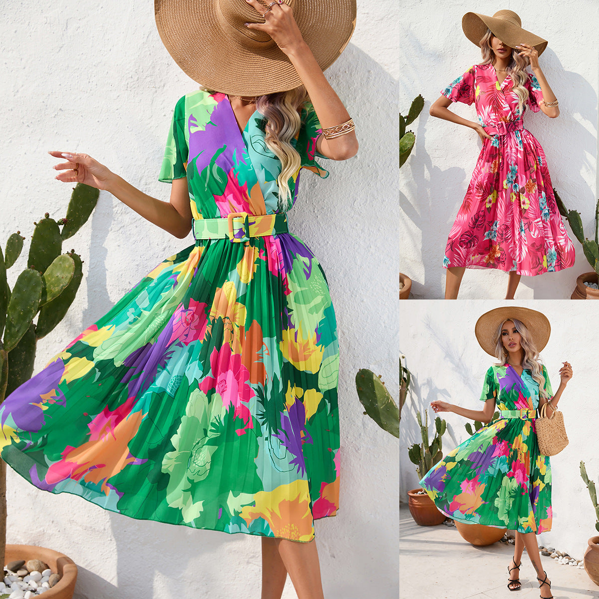 Vibrant Floral Andrea Serena Summer Midi Dress