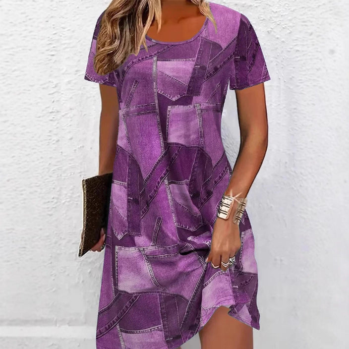 Elegantes Sommerkleid von Andrea Serena mit Denim-Print in A-Linie