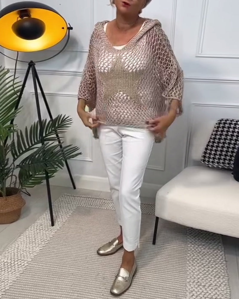 Andrea's™ | Einfarbiger Kapuzenpullover mit Stern-Ausschnitt