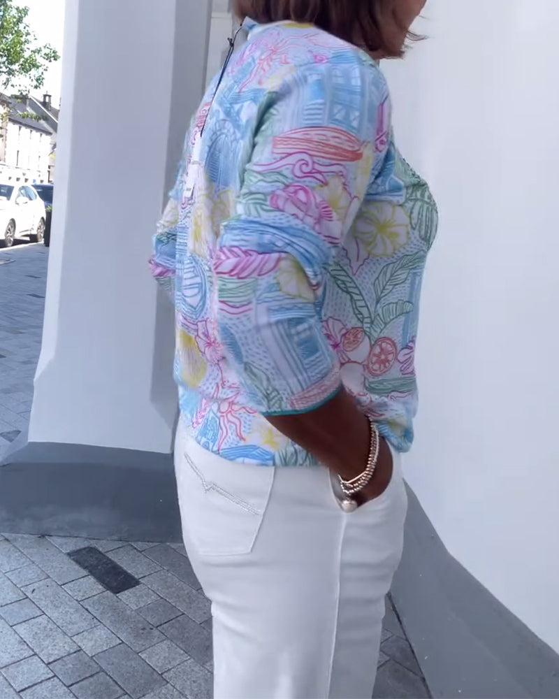 Andrea's™ | Pullover V-Ausschnitt bedruckt modisch