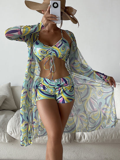Andrea's™ | 3-teiliges Bikini-Set mit Print und langärmligem Überwurf
