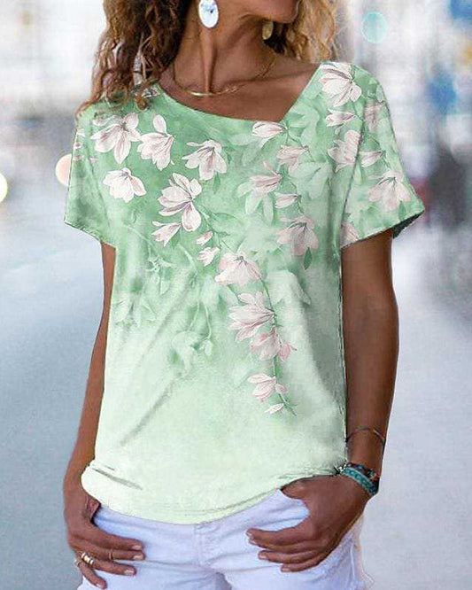 Andrea's™ | T-Shirt mit V-Ausschnitt und Blumendruck