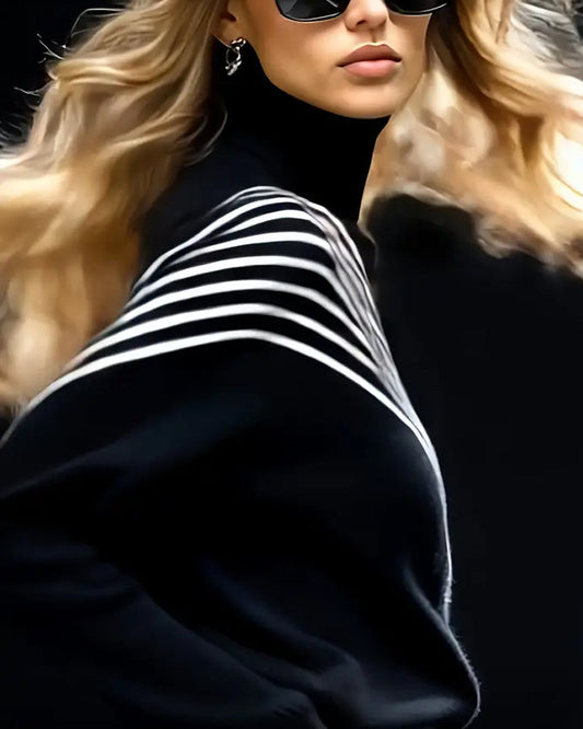 Andrea's™ | Pullover Rollkragen Gestreift Drop Shoulder