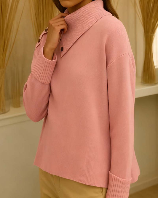 Andrea's™ | Modischer unifarbener Pullover mit Schrägkragen