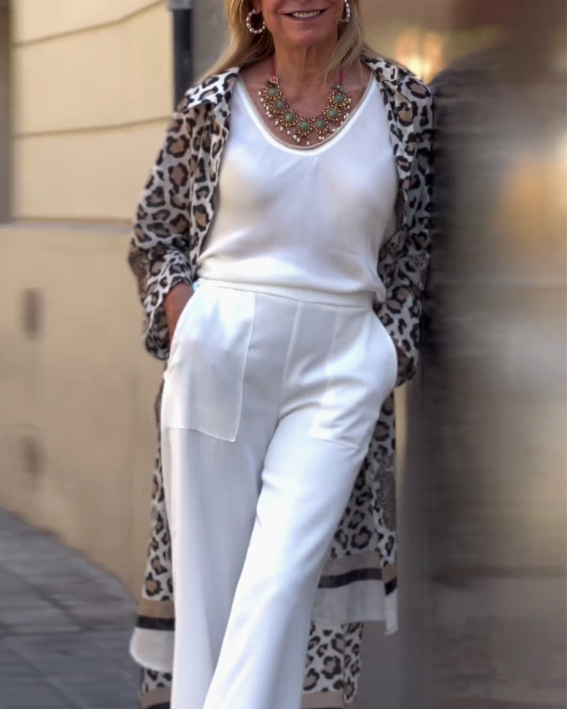 Andrea's™ | Lässiger, langer Mantel mit Revers und Leopardenmuster