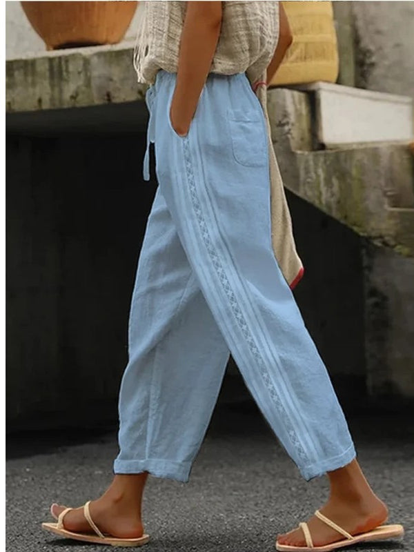 Elegante, knöchellange Baumwoll-Leinen-Hose von Andrea Serena