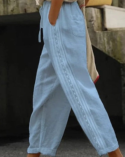Elegante, knöchellange Baumwoll-Leinen-Hose von Andrea Serena