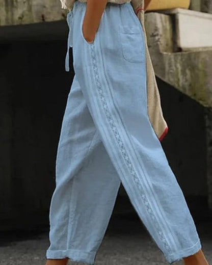 Elegante, knöchellange Baumwoll-Leinen-Hose von Andrea Serena