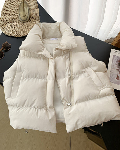 Andrea's™ | Einfache einfarbige ärmellose Steppjacke mit Reißverschlusstasche