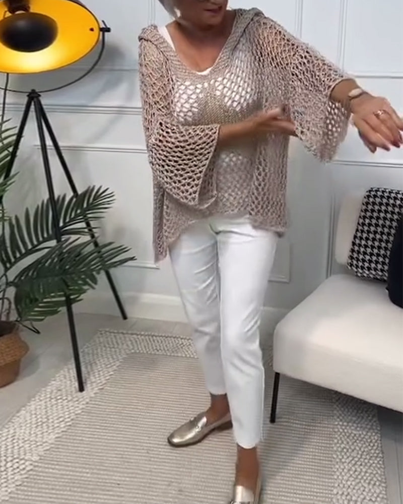 Andrea's™ | Einfarbiger Kapuzenpullover mit Stern-Ausschnitt