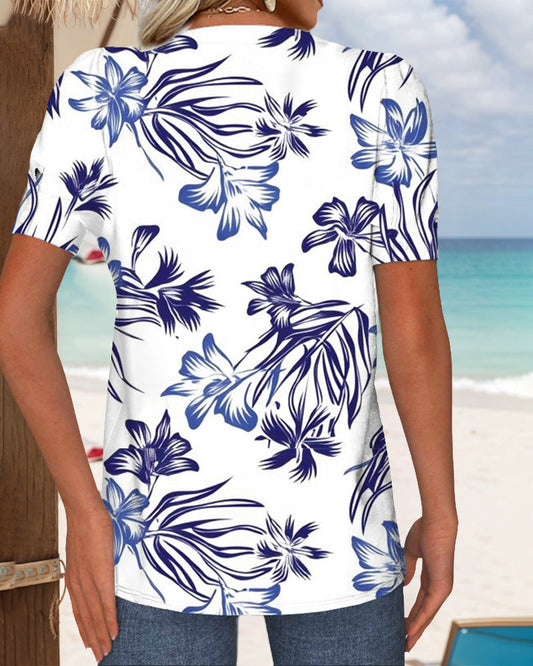 Andrea's™ | T-Shirt Rundhals Blumenprint Gestrickt