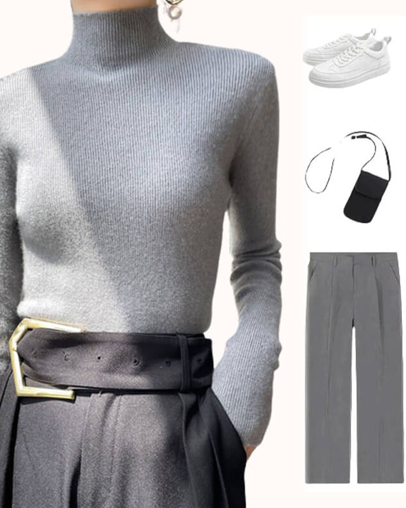 Andrea's™ | Gestrickter Pullover Mit Halbhohem Kragen