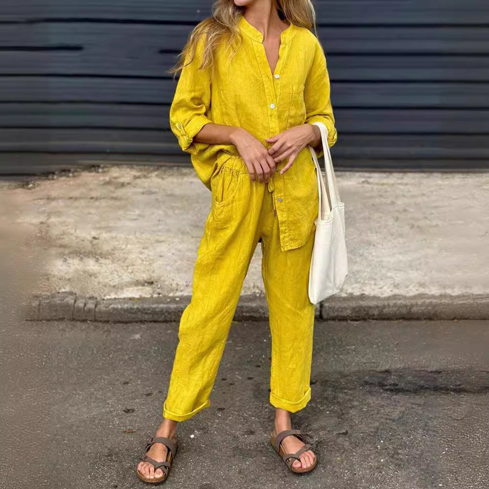 Chic Cotton Linen Set Andrea Serena High Waist Trousers