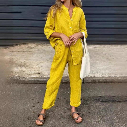 Chic Cotton Linen Set Andrea Serena High Waist Trousers