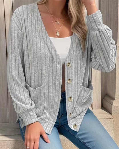 Andrea's™ | Einfarbiger mantel mit langen ärmeln und V-ausschnitt