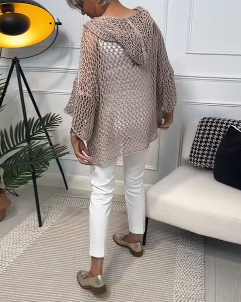 Andrea's™ | Einfarbiger Kapuzenpullover mit Stern-Ausschnitt