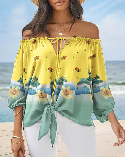 Schickes schulterfreies bedrucktes Top von Andrea Serena