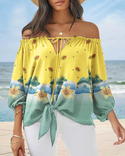 Schickes schulterfreies bedrucktes Top von Andrea Serena