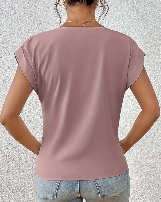 Andrea's™ | T-Shirt V-Ausschnitt Einfarbig Elegant Kurzarm