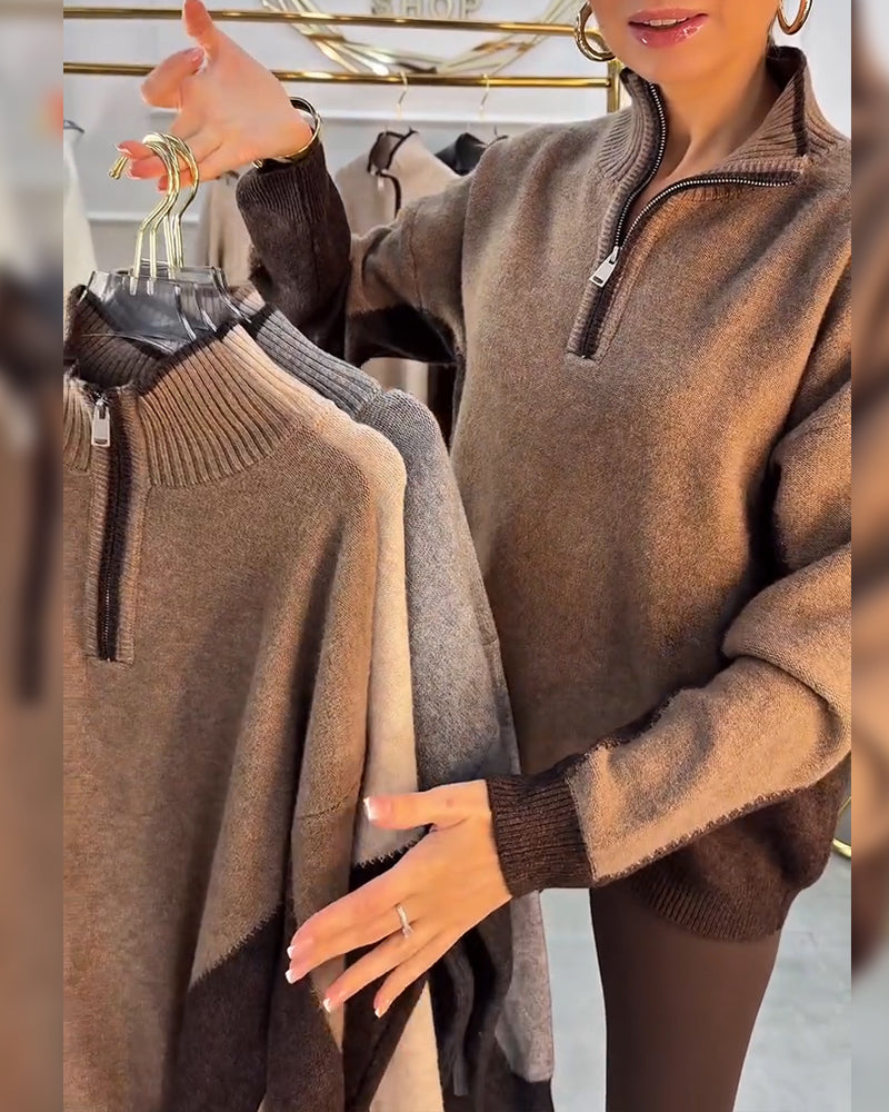Andrea's™ | Pullover mit Halbreißverschluss und Kontrastfarbe